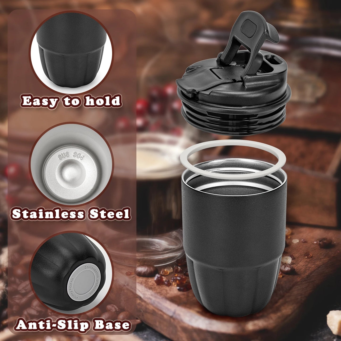 320ML Travel Coffee Mug Car Insulated Cup Stainless Steel Portable Thermal Mug Leak-Proof Thermos Bottle Tea Cup Vacuum Flasks