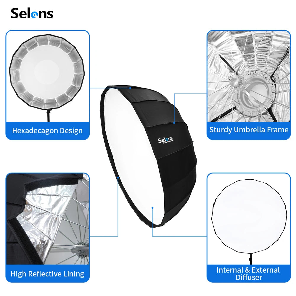 Selens Diffuser Reflector Parabolic Umbrella Softbox + Honeycomb For Photo Studio Kits Flash Light Photography Props софтбокс