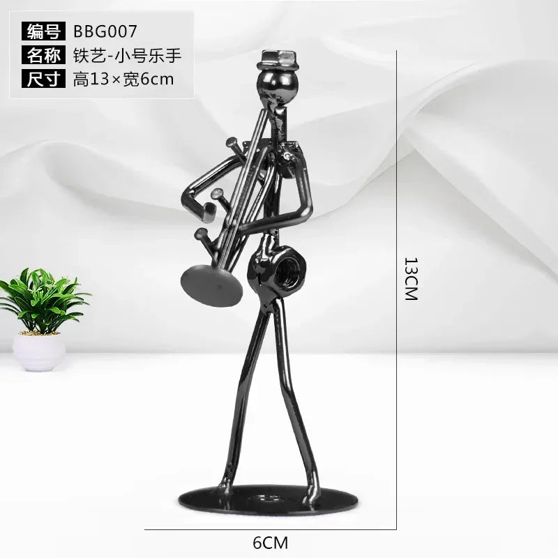 Metal Musician Guitar Player Statue Musical Instrument Little Iron Art Collectible Figurine Home Cafe Office Book Shelf Decorate