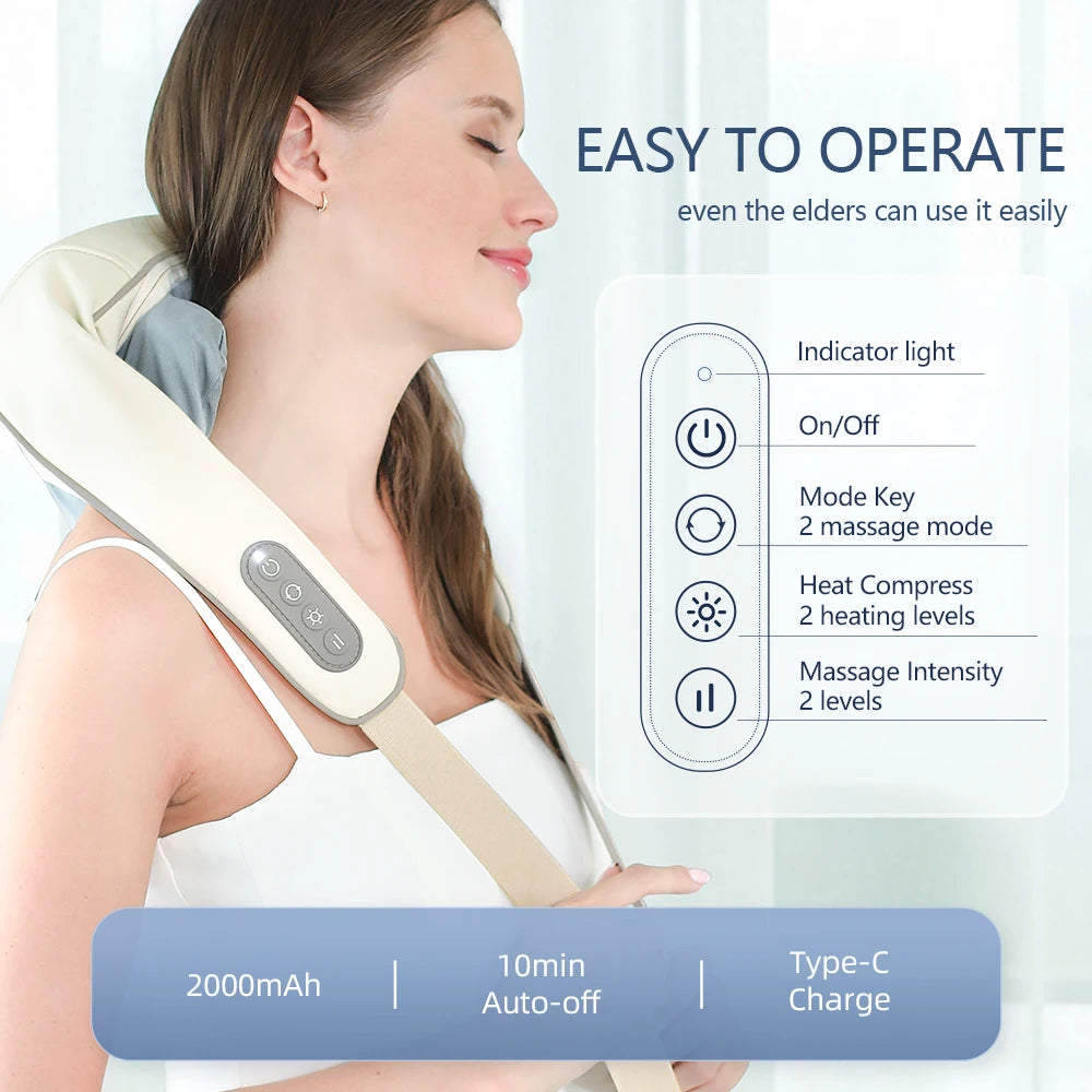 Foreverlily 26W Brushless Motor Neck And Shoulder Massager Wireless Shoulder And Back Kneading Massage Shawl Neck masajeador