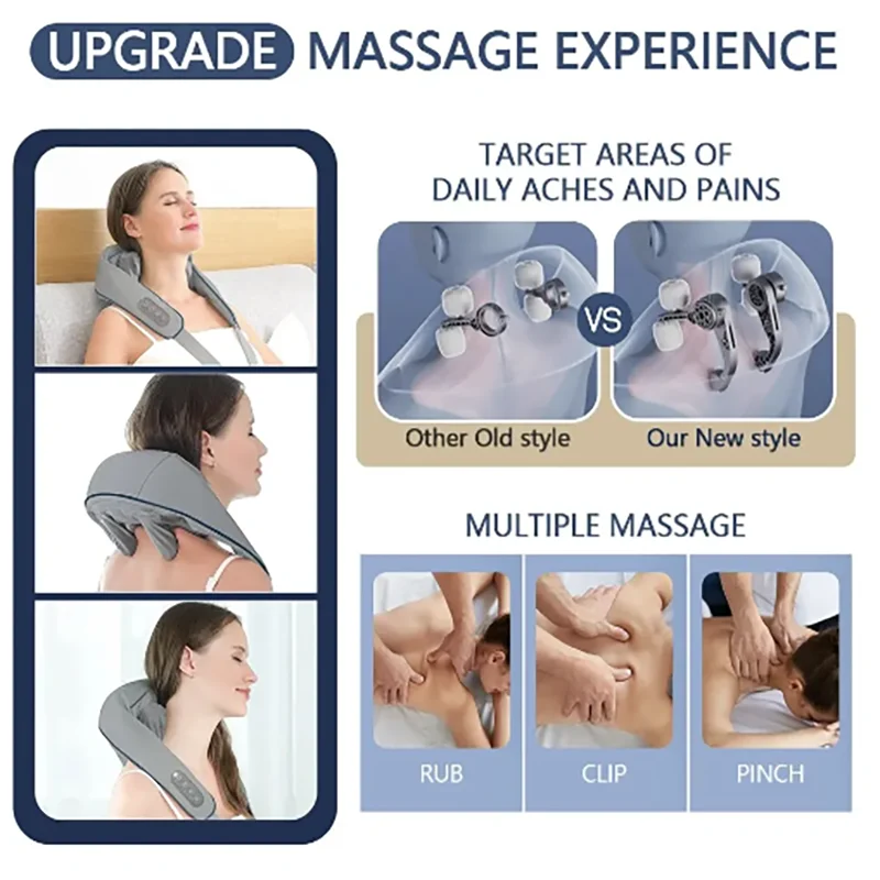 Neck Shoulder Massager Deep Tissue Shiatsu Back Massagers with Heat for Pain Relief Electric Kneading Squeeze Muscles Massage