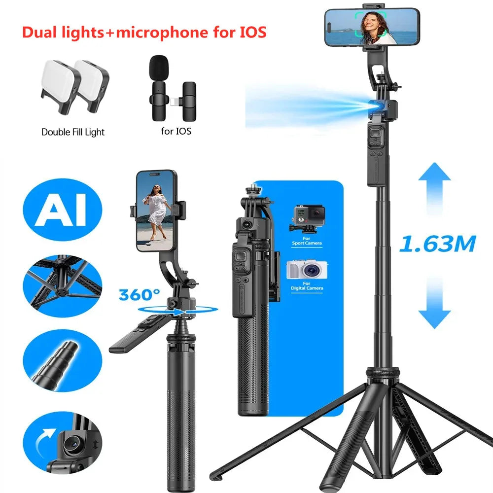 C17 Selfie Tripod for Cell Phone 360°Auto-Rotation AI Tracking Shooting Quadrapod with Remote Control