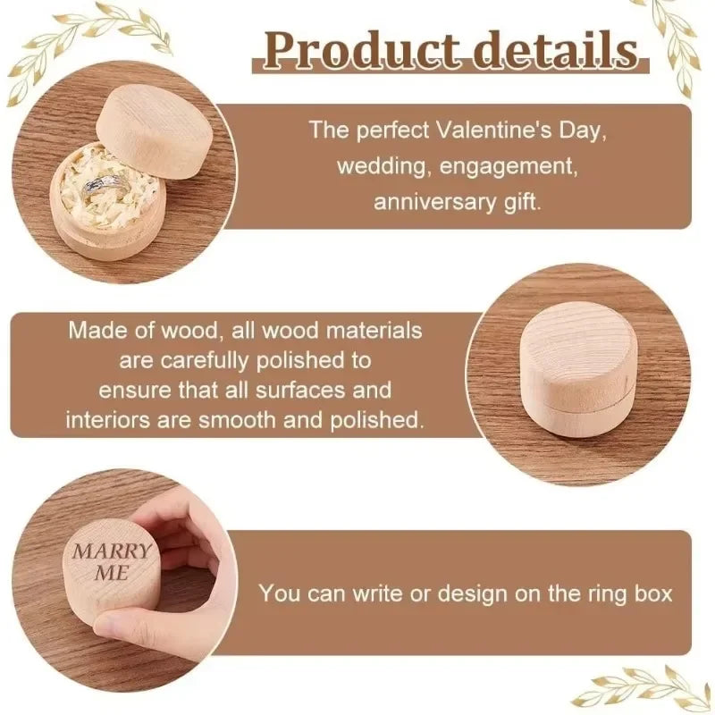 1/10PCS Mini Round Wooden Boxes Natural Wood Jewelry Rings Earrings Storage Container DIY Anniversary Valentine's Day Gift Decor