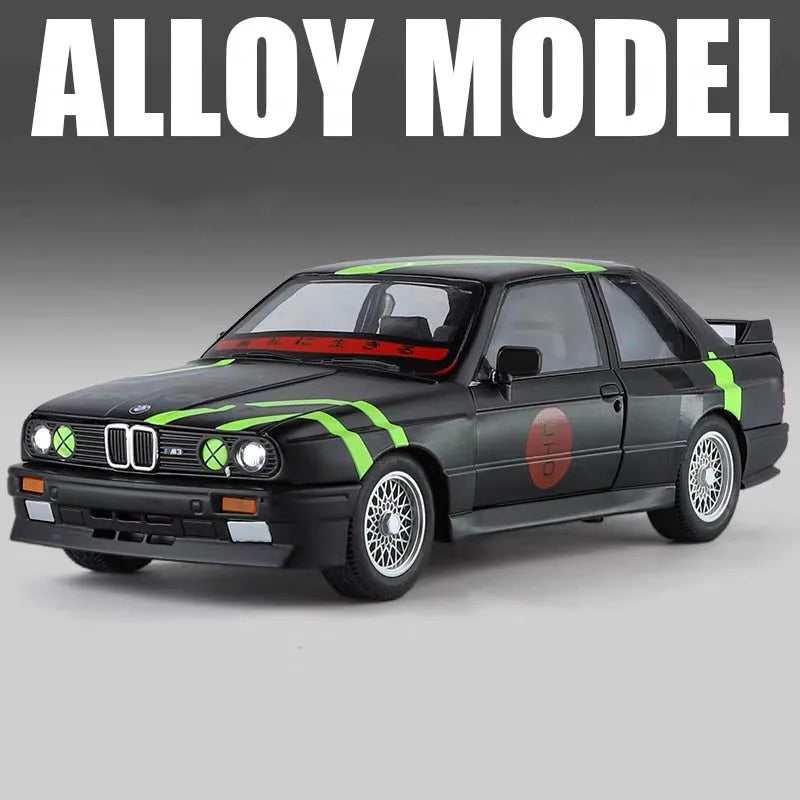 1:24 BMW M3 E30 1988 Supercar Alloy Car Model Sound and Light Pull Back Children's Toy Collectibles Birthday gift