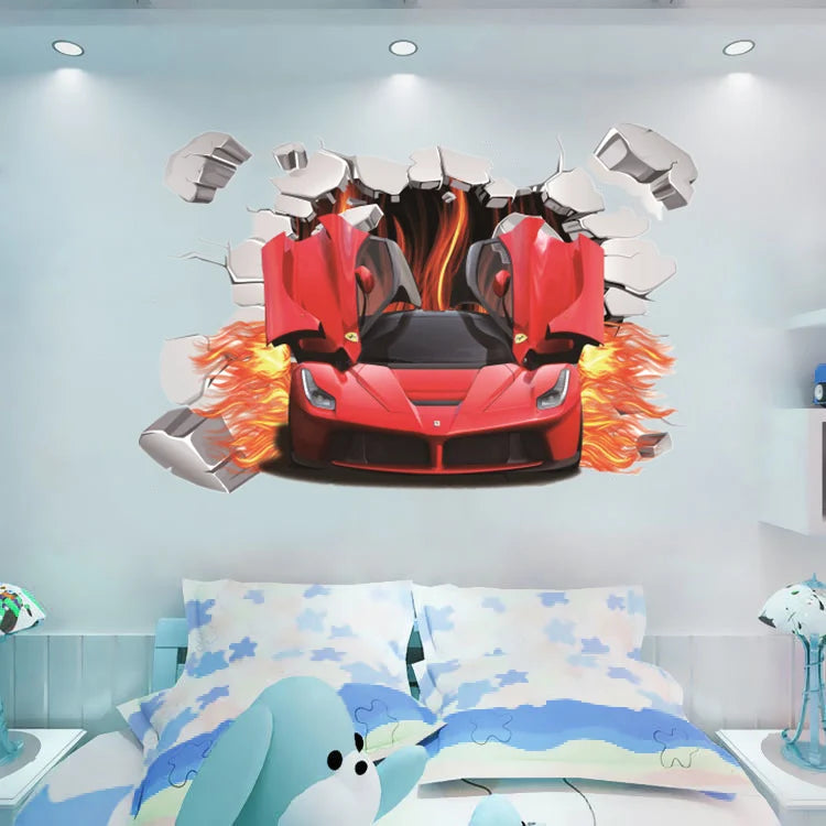 3D Urban High end Sports Car Cool Motorcycle Car Wall Sticker Boys' Room Car Art Poster Wallpaper Boys' Dream Gift Decoration