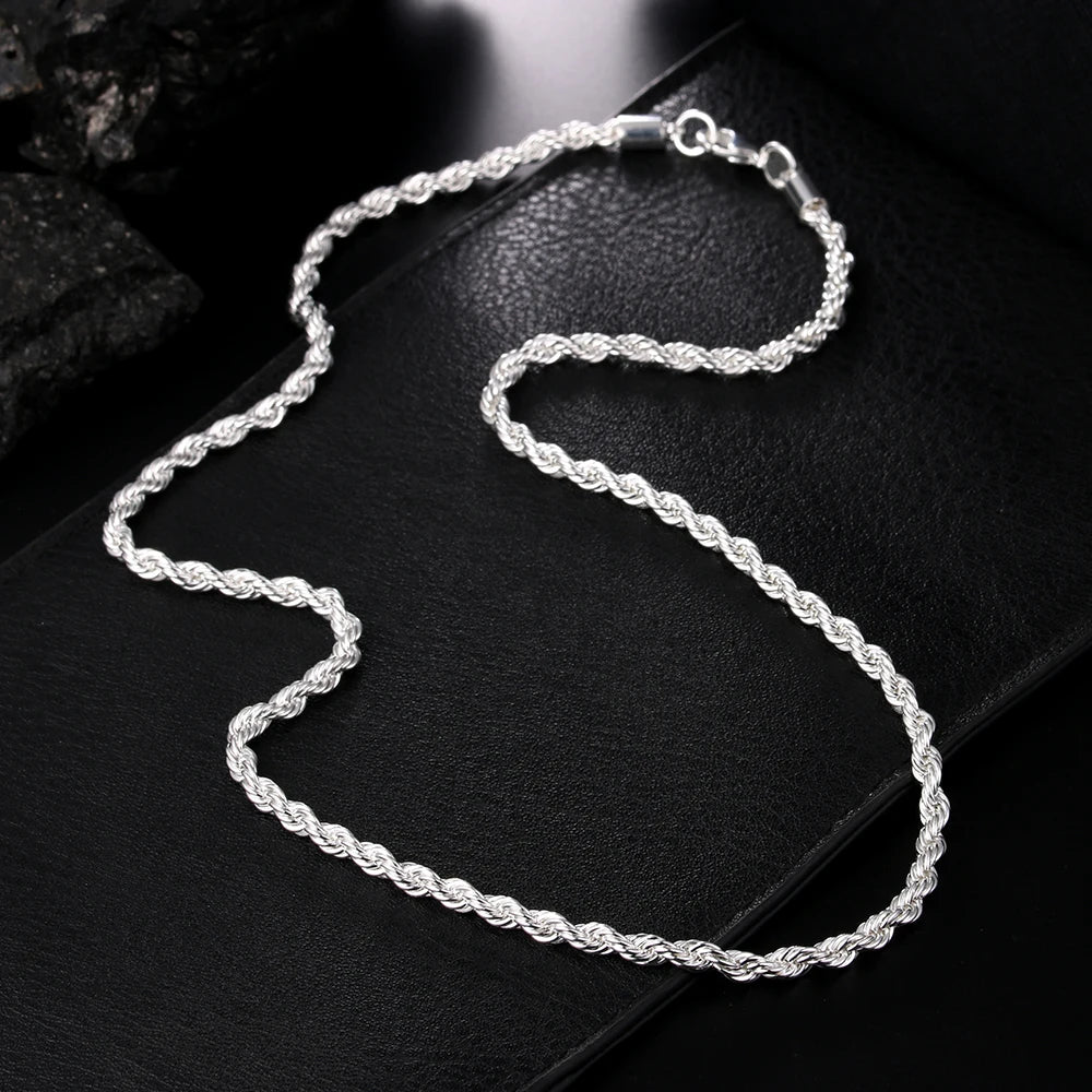 Hot Charms Fine 4MM Rope Chain 925 Sterling Silver Necklaces for Woman Men Classic Fashion Jewelry Wedding Party Holiday Gifts