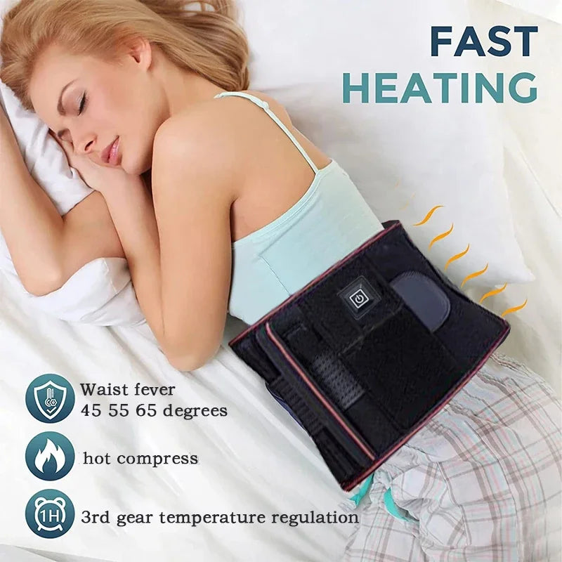 Electric Heating Belt With Adjustable Temperature Vibration Massage Waist Warmth and Hot Compress Belt Lumbar support pillow