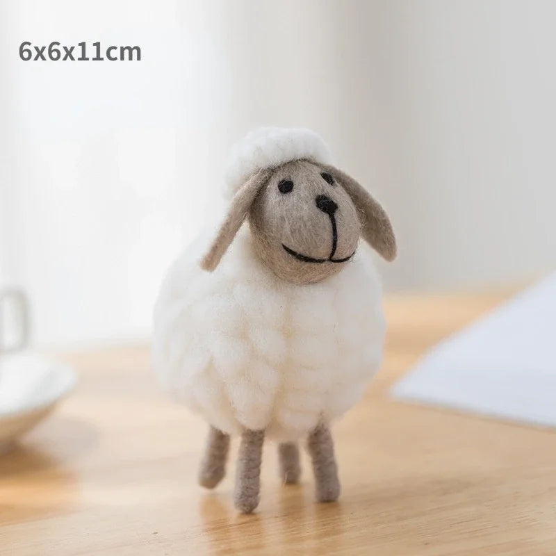 Handmade wool felt filled sheep small ornaments creative ins bedroom desktop home furnishings statue miniature crafts pendant