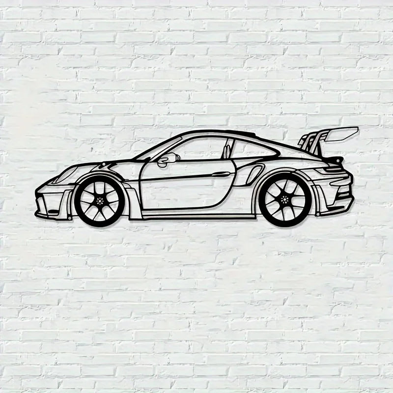 Contemporary Metal Wall Art: 911 Sports Car Silhouette for Auto Enthusiasts