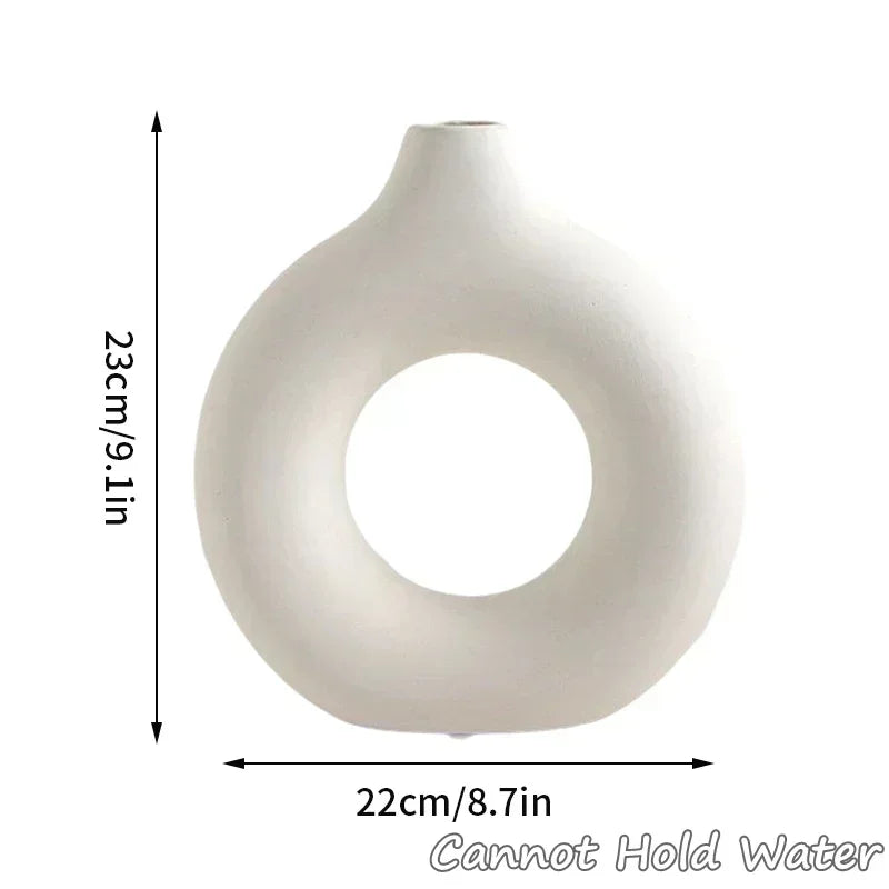 Imitation Ceramic Pure White Vase Decorative Vasen Single Branch Flower Arranging Ornament Donut Design Flowerpot Table Decor