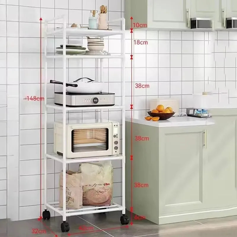 4/5/6 Layer Floor-Standing Storage Rack with Pulleys for Kitchen and Bathroom Household Organizer and Room Storage Accessories