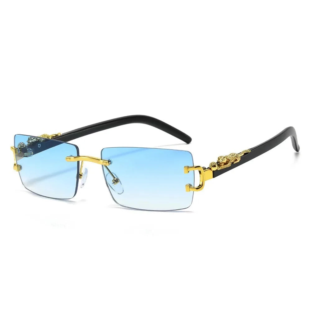 Rimless Rectangle Sunglasses Men Women 2024 Fashion Frameless Square Sun Glasses for Ladies Shades Leopard Eyewear UV400 Oculos