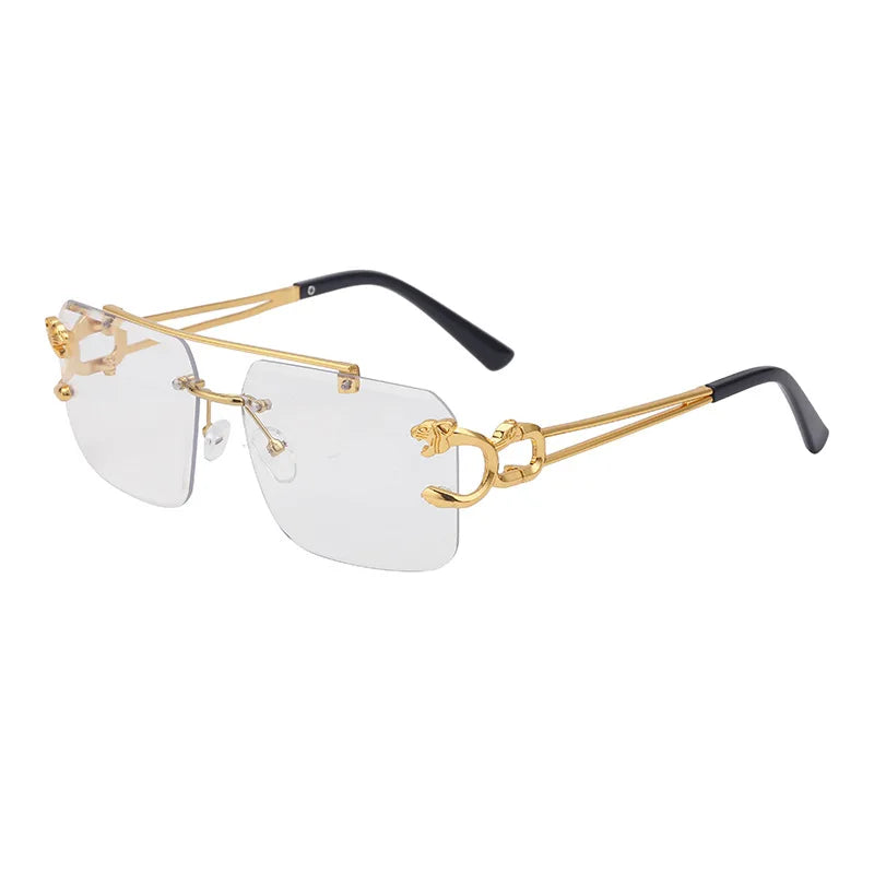 Fashion Leopard Rimless Sunglasses Double Bridges Gradient Ocean Film Shades UV400