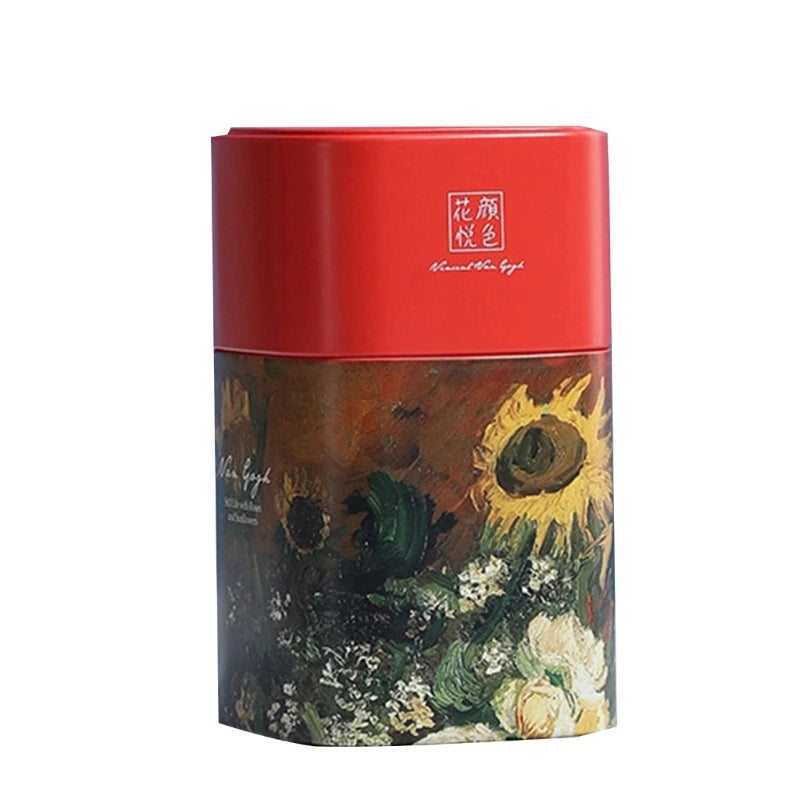 Elegant Tea Stash Jar Durable Metal Container for Herbs Storage Oil Painting Coffee Storage Container Metal Tea Box Dropshipping