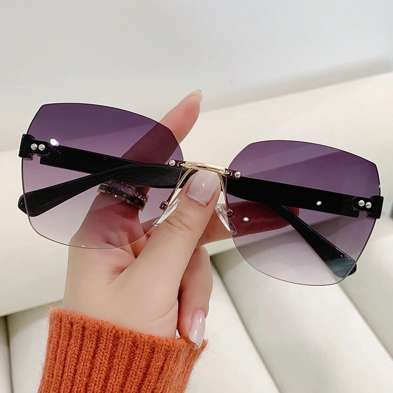 Sunglasses For Women Fashion Rimless Beach Gradient Sunglass Lady Retro Summer Sunglasses UV400