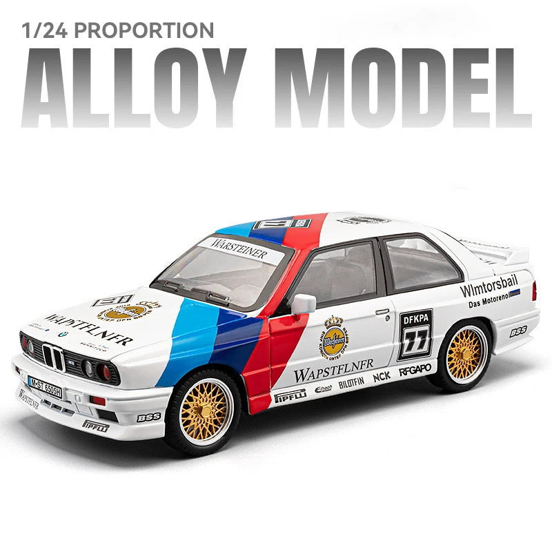 1:24 BMW M3 E30 1988 Supercar Alloy Car Model Sound and Light Pull Back Children's Toy Collectibles Birthday gift