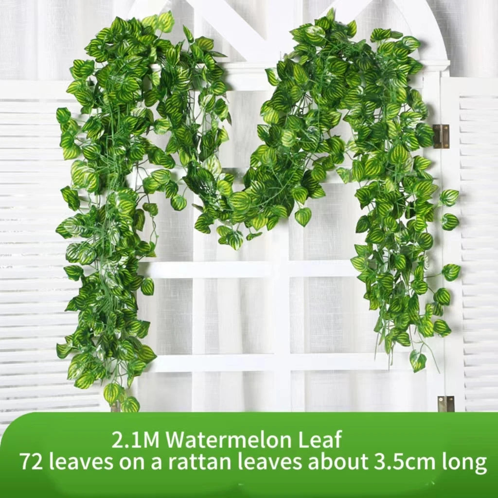 2.1M Green Ivy Leaf Hanging Vine Artificial Garland Silk Wall Plant Home Garden Decoration Wedding Party DIY Fake Wreath Leaves