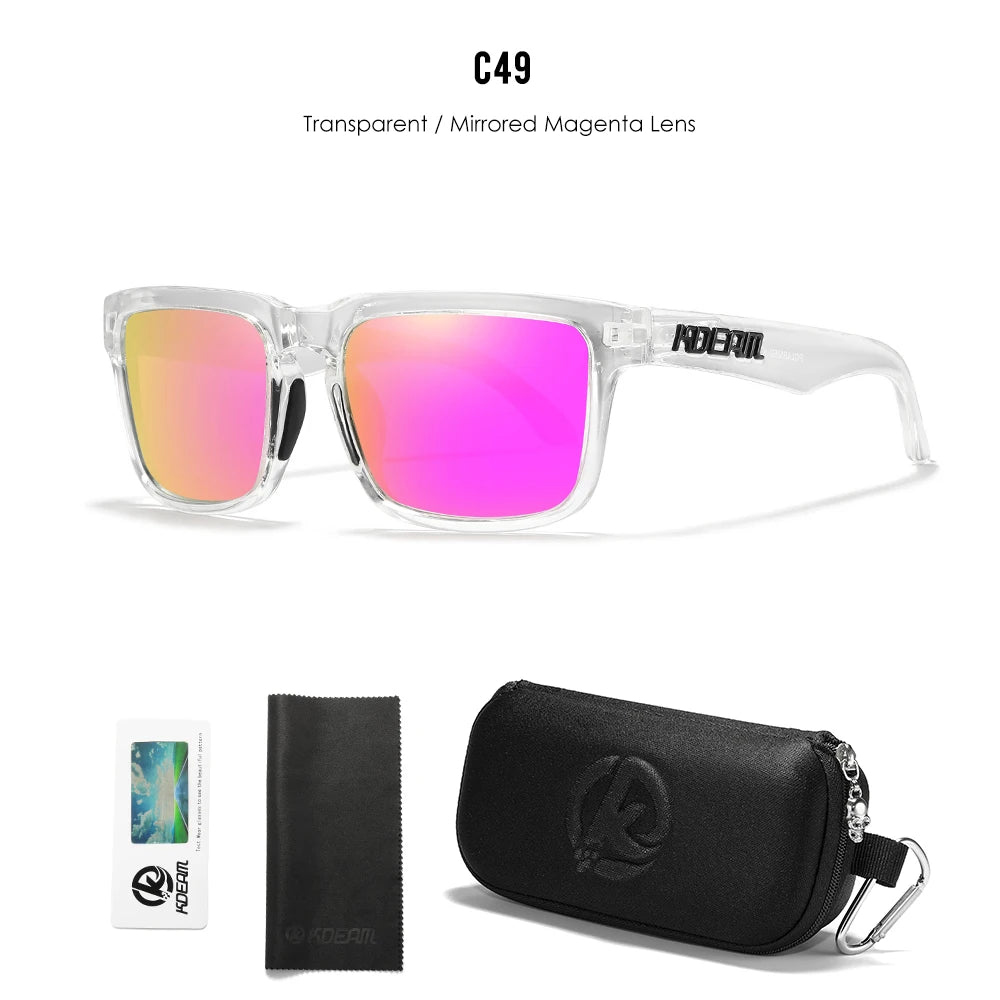 KDEAM Men's Polarized Sunglasses Square Casual Outdoors Sun Glasses Women Unisex Sunglass For Couple With Zipper Case