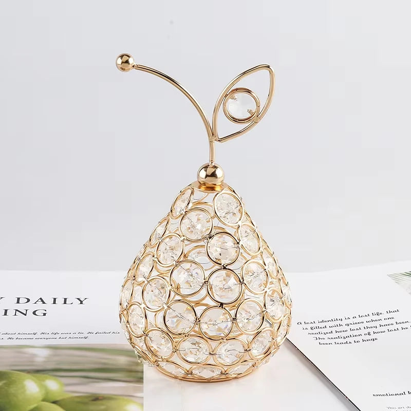 Creative Crystal Apple Ornaments Bling Rhinestone Pineapple Shape Miniatures Snow Pear Crafts Home Decoration Photography Props