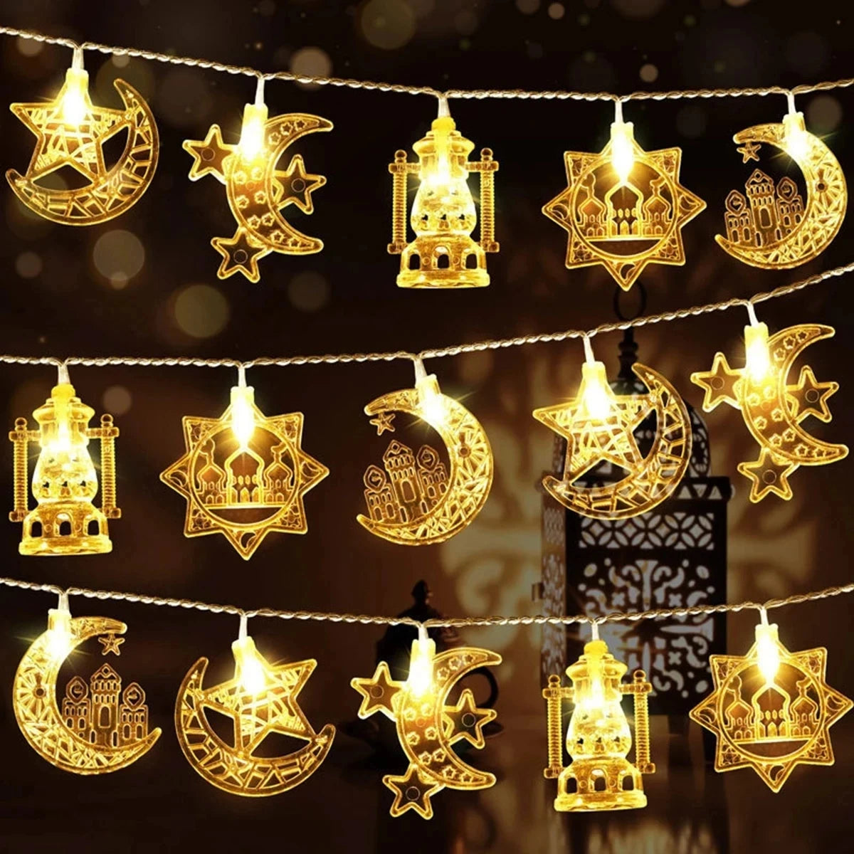 Eid Mubarak Moon Star Led String Lights Ramadan Decoraion for Home 2025 Ramadan Kareem Muslim Islam Al Adha Party Supplies