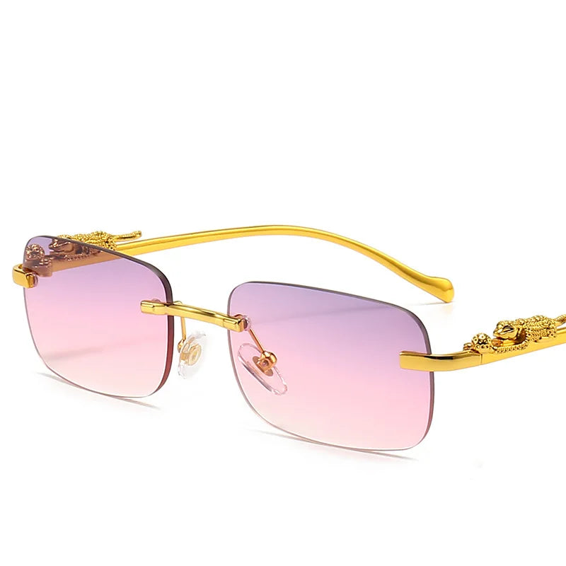 Очки Vintage Sunglasses Rimless Cut Edge Sunglasses Fashion Designer Shades Luxury Golden Leopard Frame Sunglasses UV400