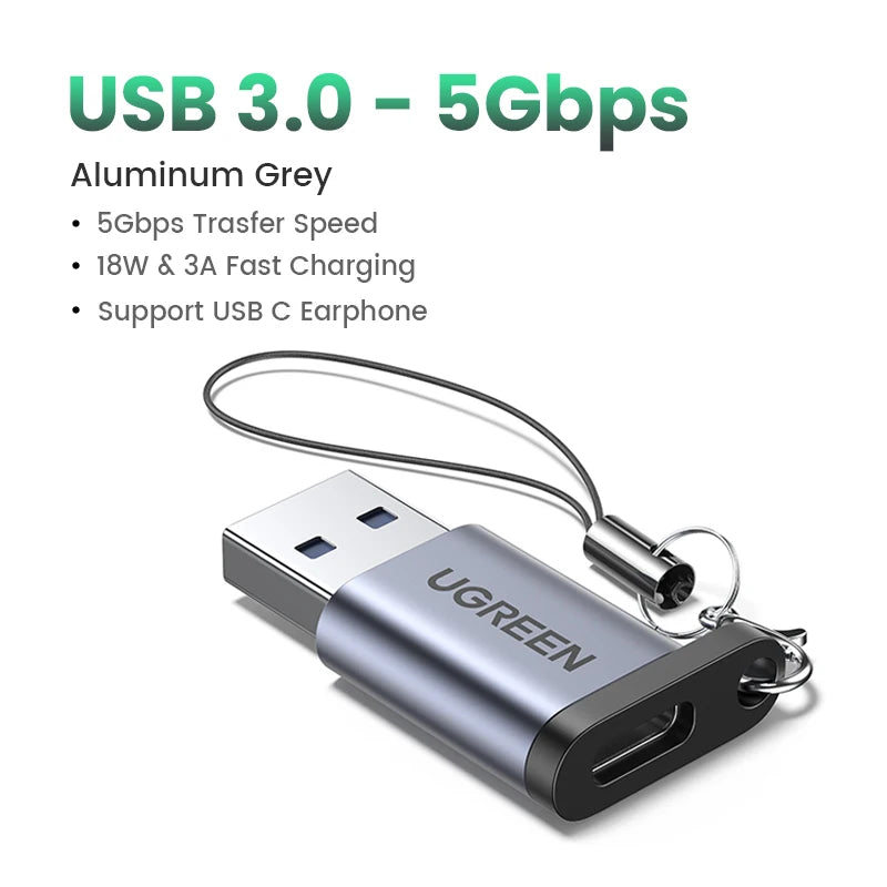 UGREEN USB C Adapter USB 3.0 2.0 Male to USB 3.1 Type C Female Type-C Adapter for Laptop Samsung Xiaomi 10 Earphone USB Adapter