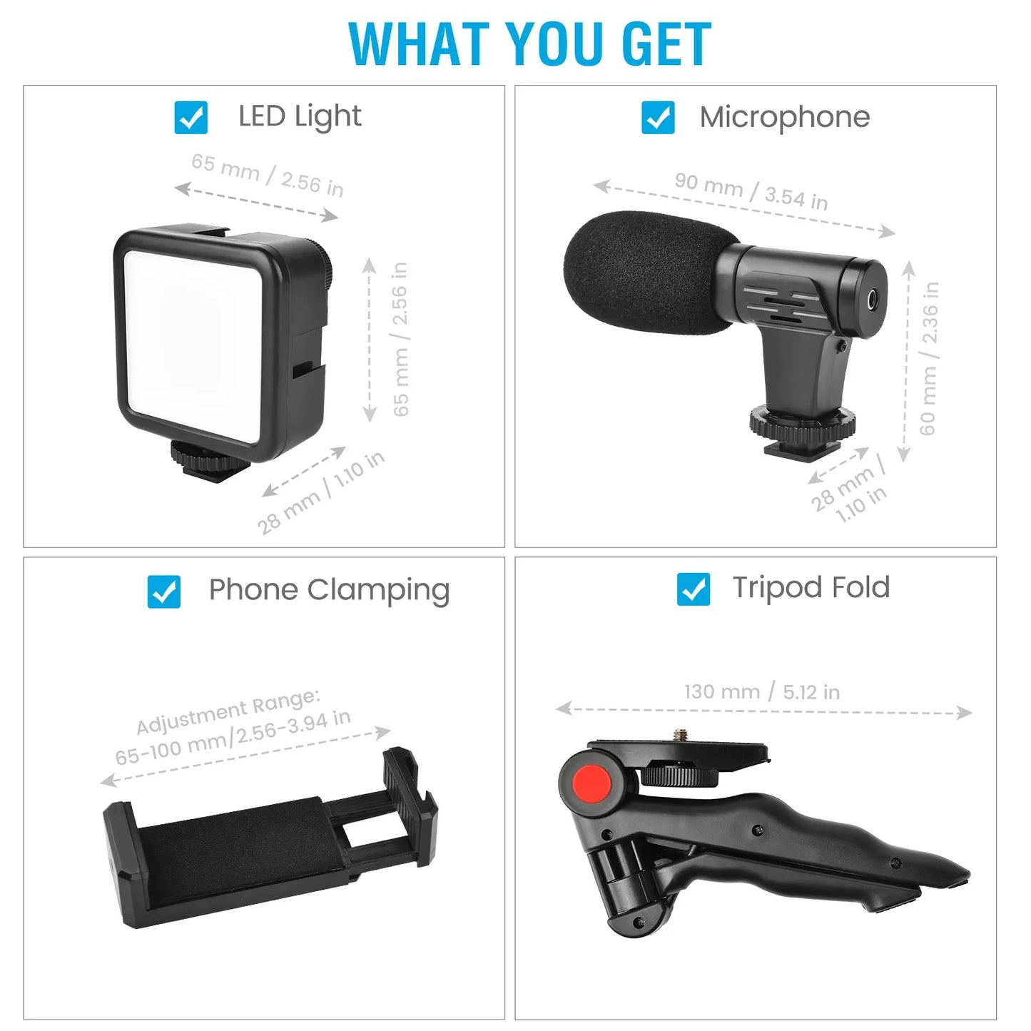 Phone Vlog Kit for YouTube TikTok Video Shooting Led Video Light +Microphone +Handled  Tripod +Phone Holder with Remote Control