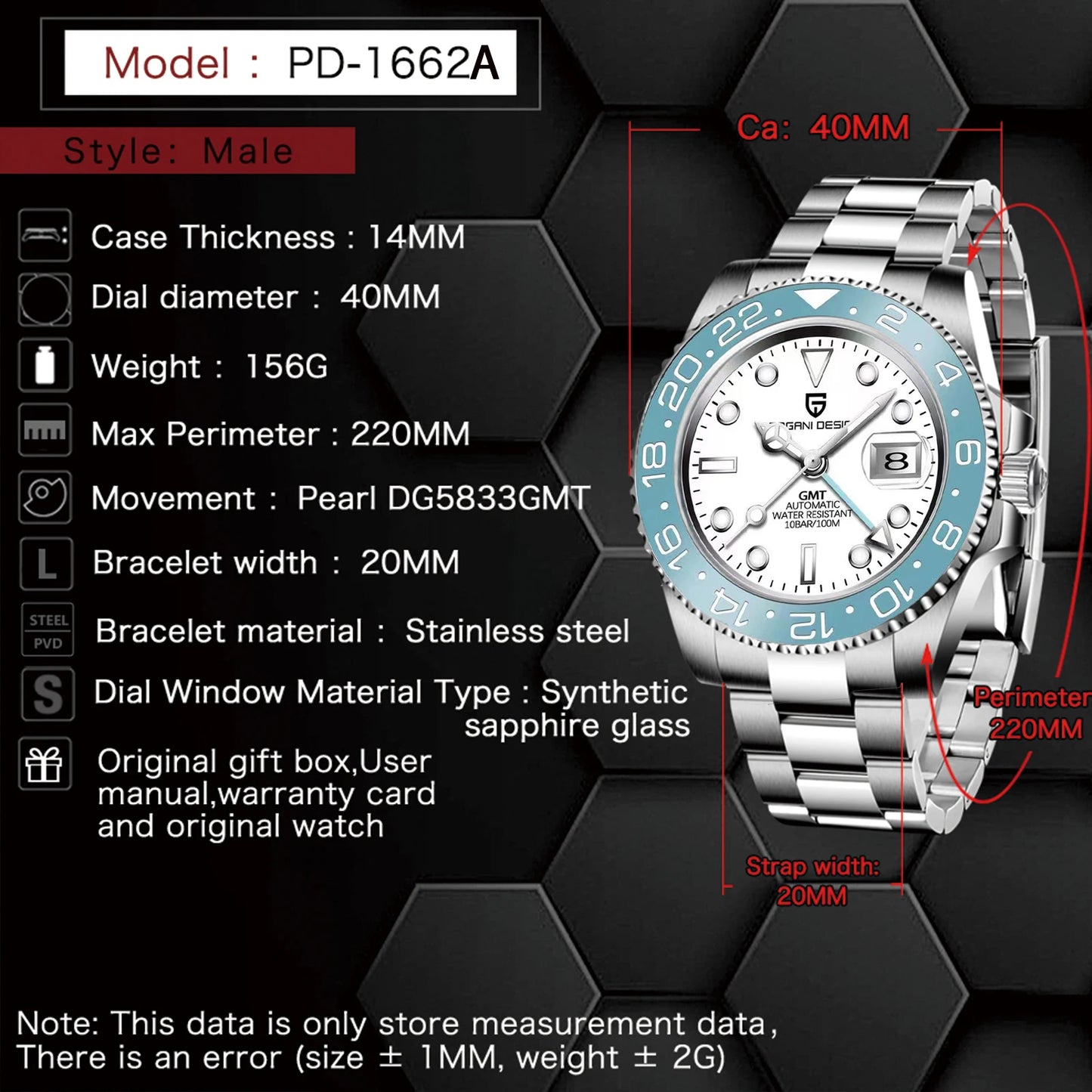 2024 New PAGANI DESIGN Top Brand Men GMT Watch Luxury Sapphire Glass Mechanical Watch 10bar Waterproof Automatic Watch for Men