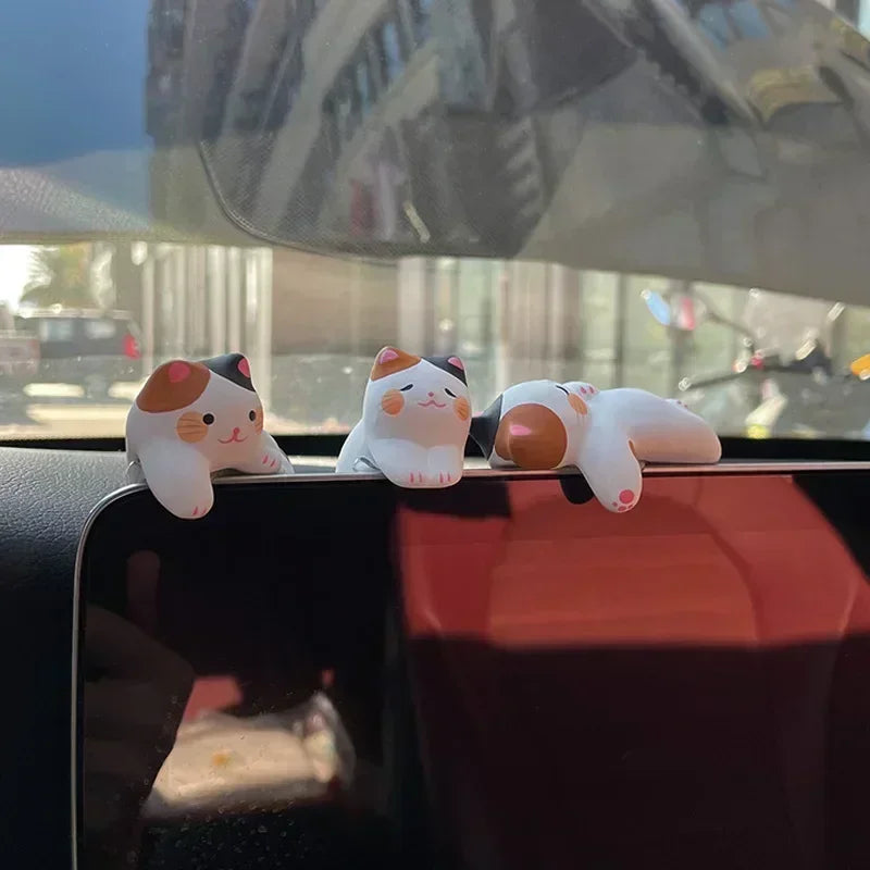 3pcs Computer Screen Display, Crouching Ornament Mouth, Car Mounted Office Desktop, Cute Cartoon Cat, Rabbit, Frog Ornament