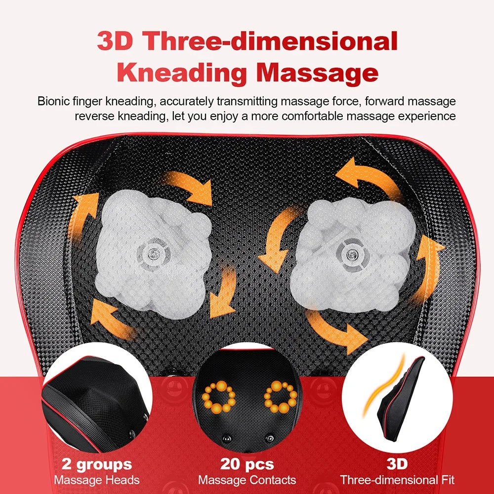 Back And Neck Cervical Massage Pillow Airbag Waist Kneading Massage Cushion Lumbar Chair Massager Car Back Pillow masajeador