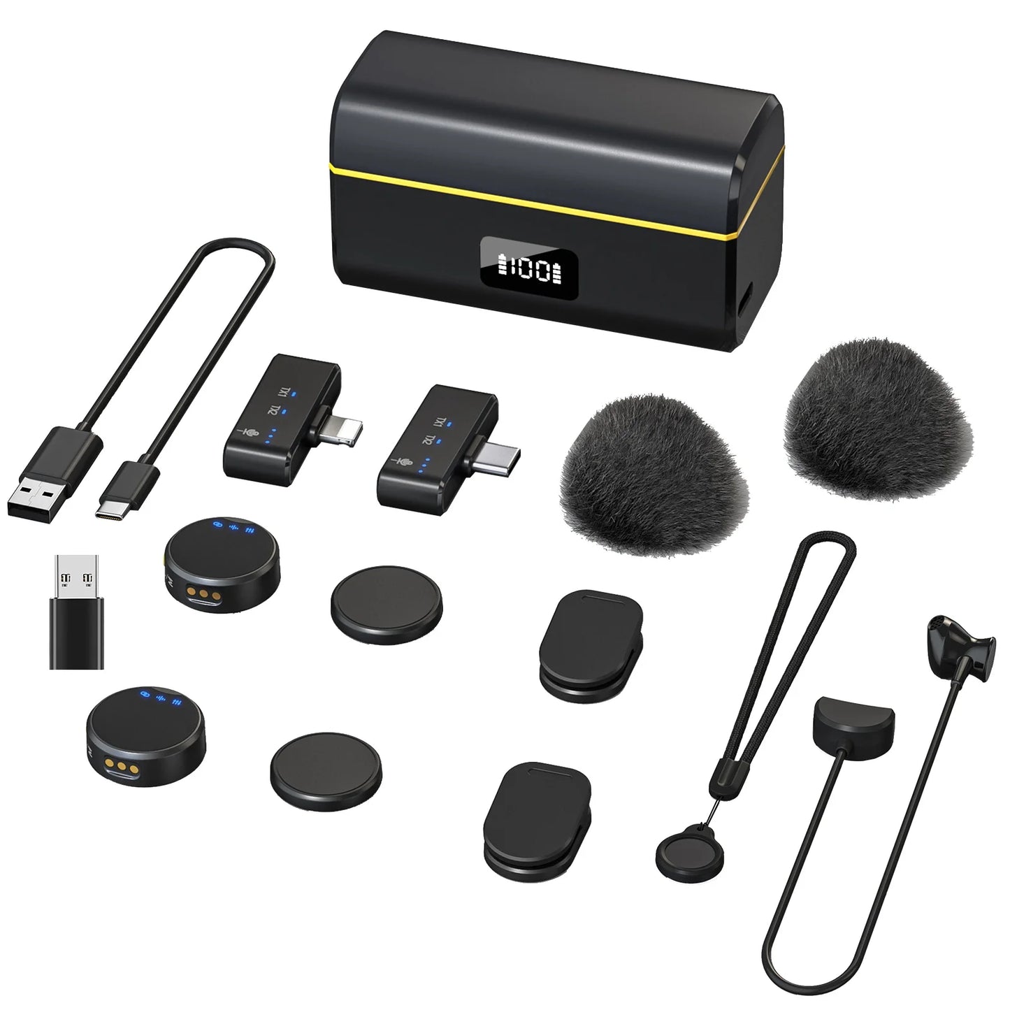 100M Wireless Microphone for Phone Professional Magnetic Lavalier Microphone with Charging Box Noise Reduction for Recording