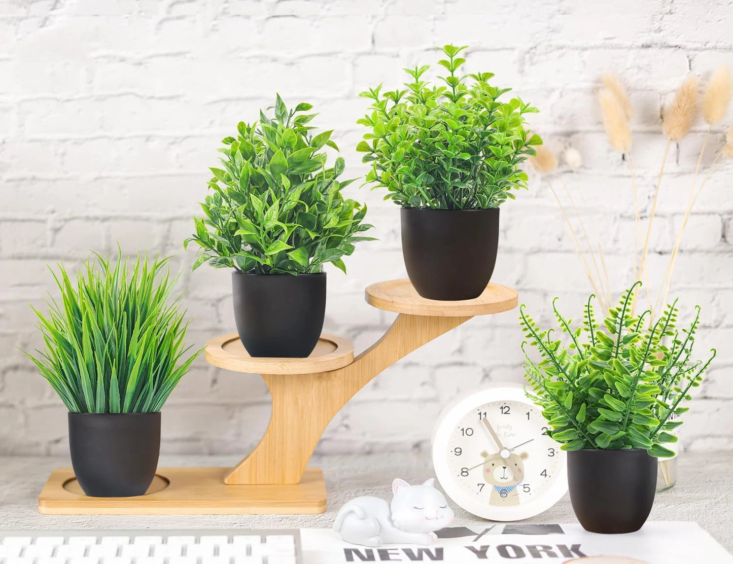 Fake Plants 4 Packs Artificial Plants Small Faux Plants Black Bathroom Accessories for Bathroom Home Office Table Decor Indoor