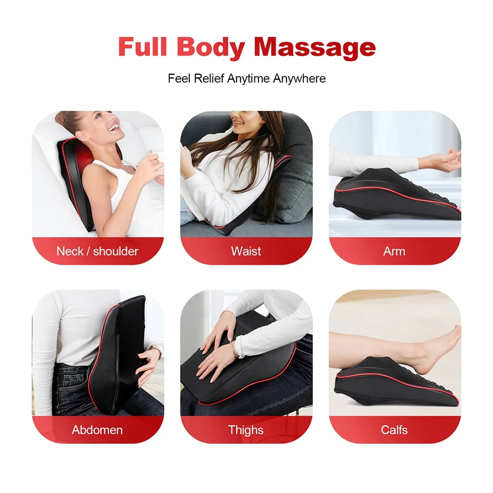 Back And Neck Cervical Massage Pillow Airbag Waist Kneading Massage Cushion Lumbar Chair Massager Car Back Pillow masajeador