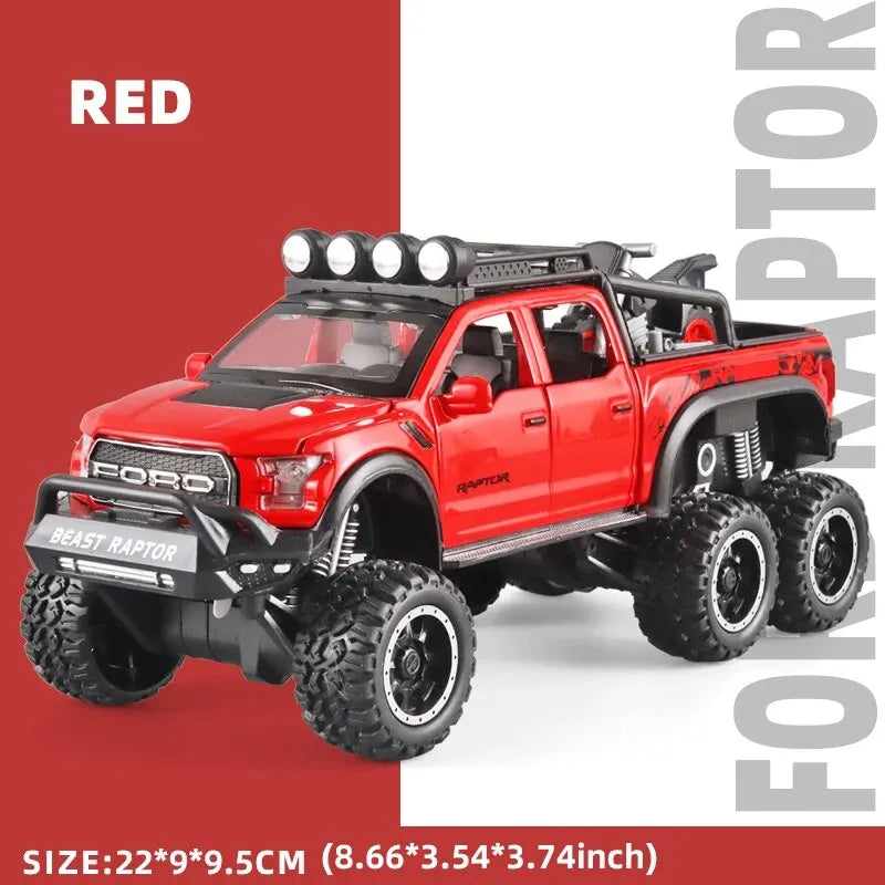 1:24 Pickup Trucks for Boys F150 Raptor Diecast Metal Model Car with Sound and Light for Kids Age 3 Year and up Blue