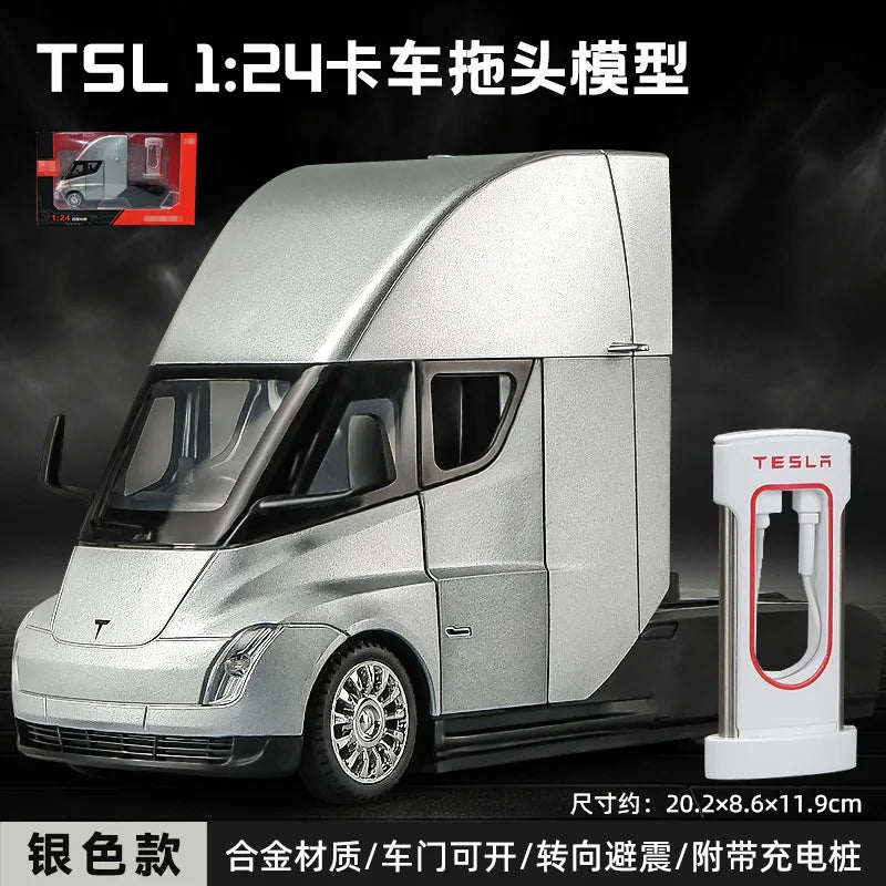 1:24 Tesla SEMI truck Head Trailer Model Metal Alloy Diecast Sound & Light Gift With Boys Collection Car Model Toy C325