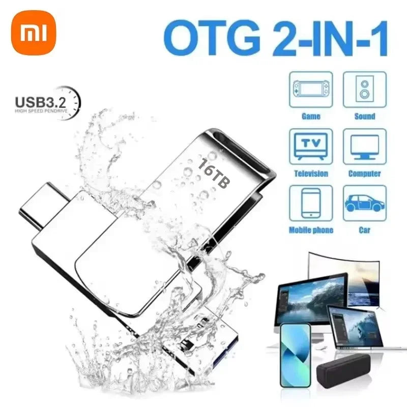 Xiaomi 16TB USB 3.2 Flash Drives High Speed Transfer Metal Pendrive Memory Card Pendrive Flash Disk Memoria Waterproof Stick