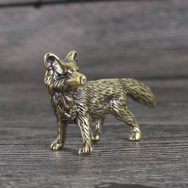 Solid Brass Fox Figurines Miniatures Desk Ornaments Art Crafts Retro Small Animal Statue Home Desk Decoration Fox Brass Ornament