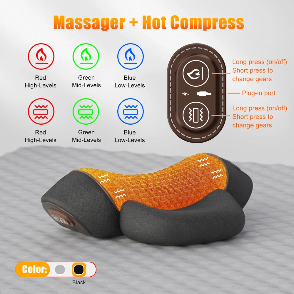 Electric Heating Cervical Massager Pillow Hot Compress Vibration Massage Neck Traction Relax Sleeping Pillow Spine Support