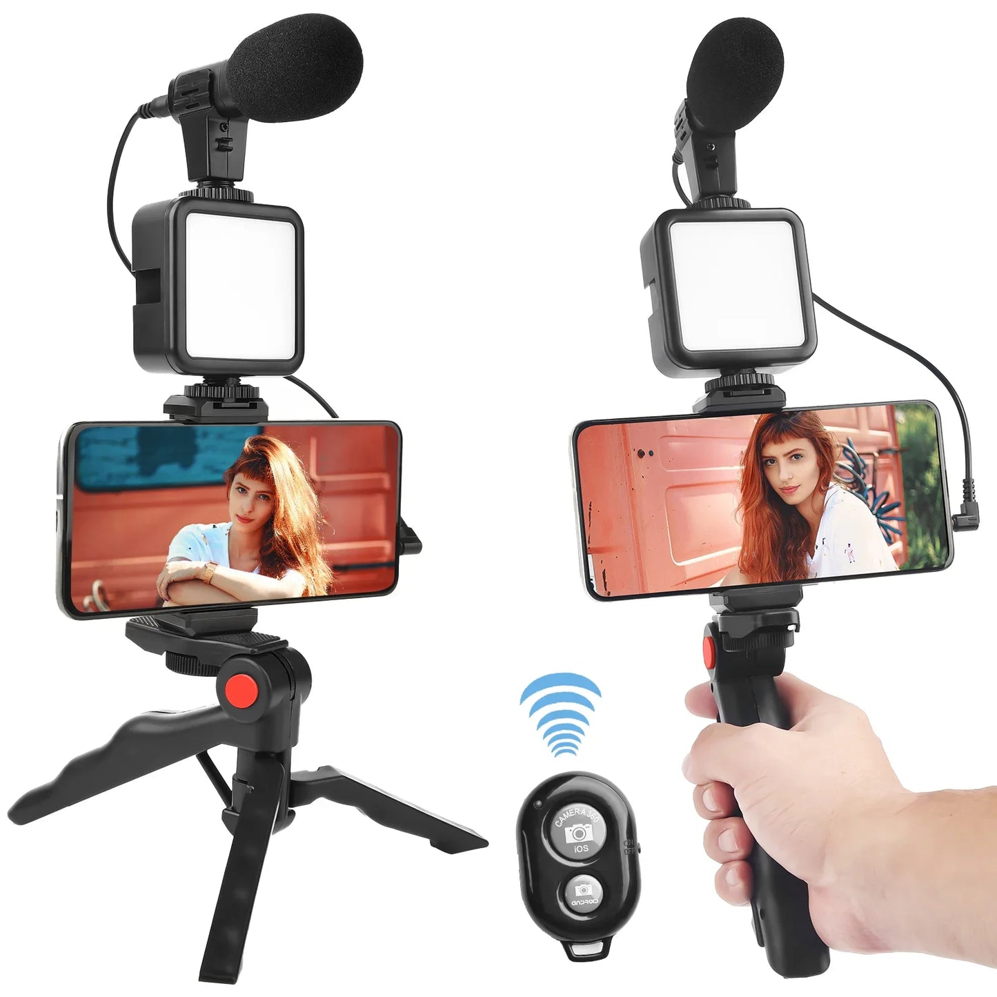 Phone Vlog Kit for YouTube TikTok Video Shooting Led Video Light +Microphone +Handled  Tripod +Phone Holder with Remote Control