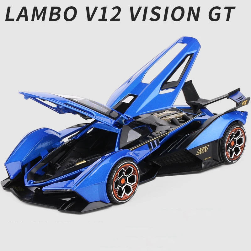 1:22 Lambos Vision Gran Turismo V12 GT Alloy Model Diecast Sound Super Racing Lifting Tail Hot Car Wheel For Children Gifts