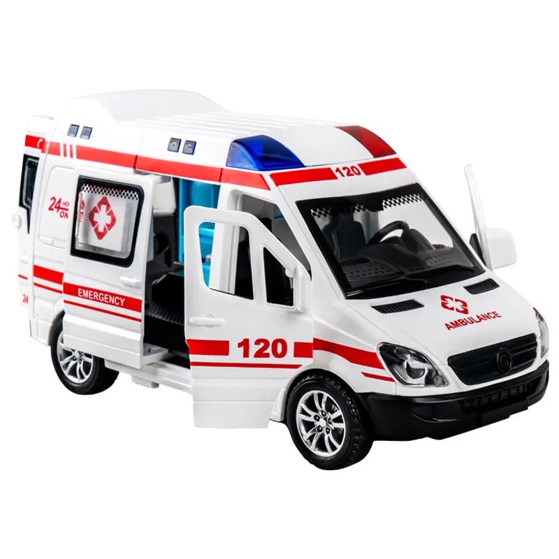 1:32 Mini Alloy Car Diecast Ambulance Fire-Truck Policecar Model Sound And Light Vehicle Simulation Collection Gifts Toys Boys