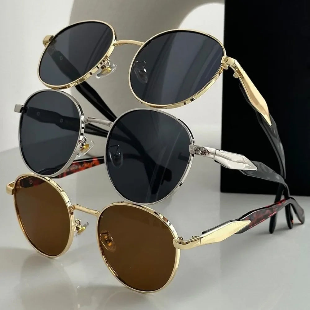 Vintage Round Metal Sunglasses Women New Fashion Retro Sun Glasses Female Brand Designer Ins Trendy Eyewear Male UV400