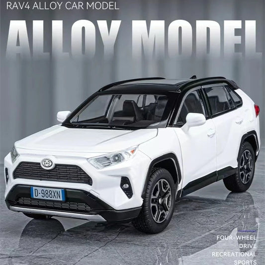 New 1:32 Toyota RAV4 SUV 2023 Alloy Die Cast Toy Car Model Sound and Light Pull Back Children's Toy Collectibles Birthday Gft