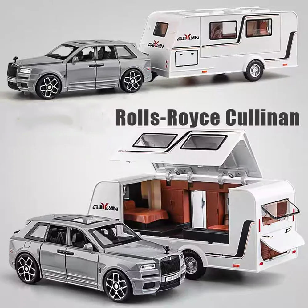 1/32 Rolls Royce Cullinan Camping RV Car Model Toy Alloy Diecast Off-road Vehicle with Sound Light Camping Cars Model Boys Gifts