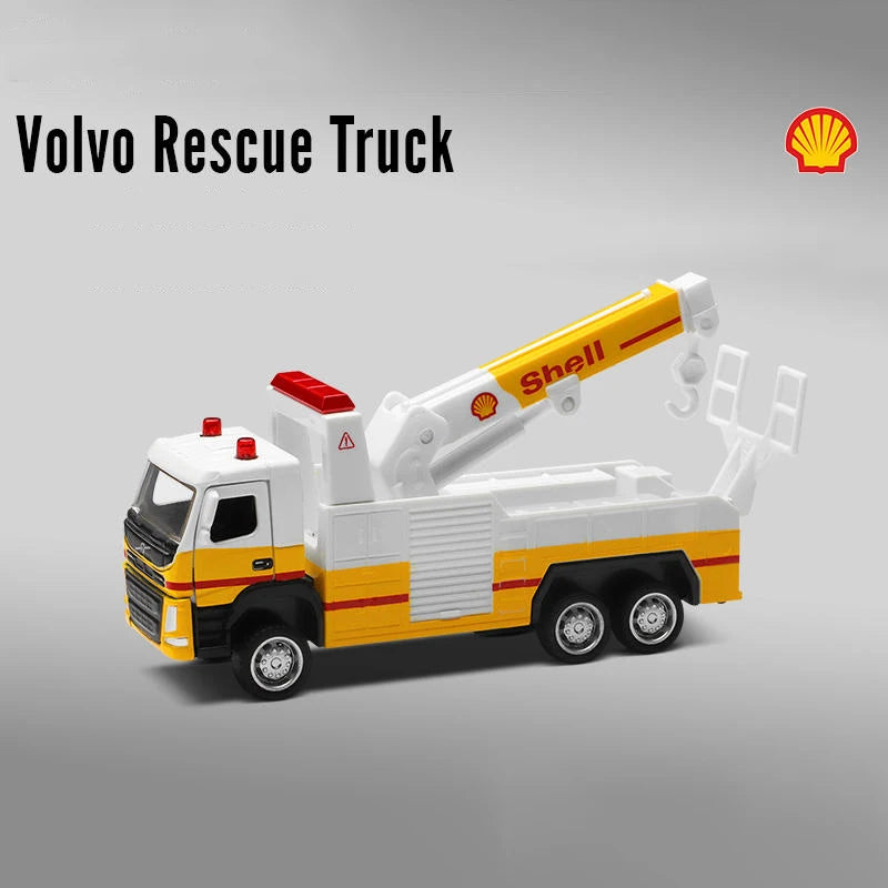 1:72 VOLVO Container Truck Oil Tanker Shell Truck Alloy Trailer Gulf Oil Car Model Children's Pull Back Car Model Truck Boy Toy