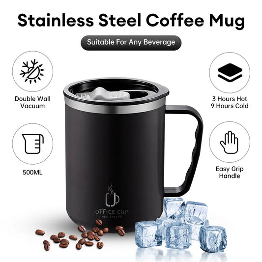 500ml Stainless Steel Thermos Cup with Handle Double Wall Insulated Coffee Mug Hot Cold Drink Cup Vacuum Flask for Traveling