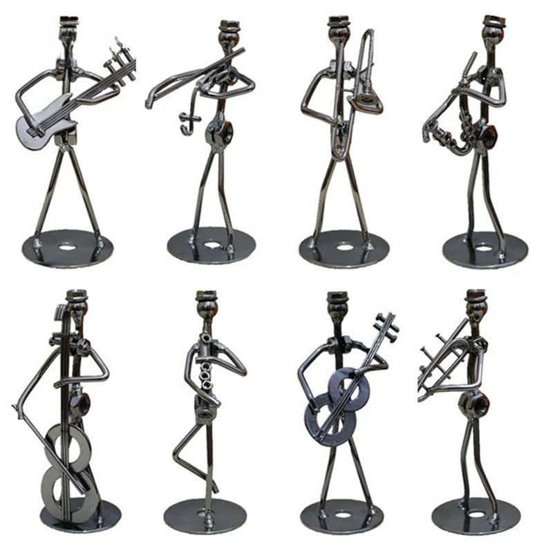 Metal Musician Guitar Player Statue Musical Instrument Little Iron Art Collectible Figurine Home Cafe Office Book Shelf Decorate