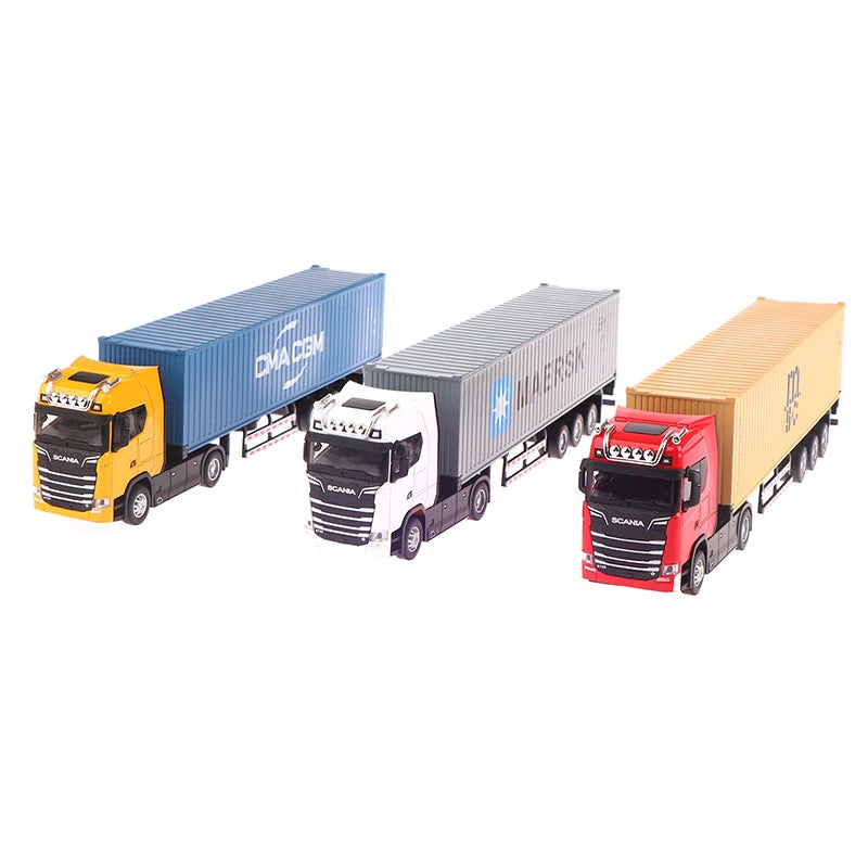 New 1PC 1:36 Diecast Alloy Truck Head Model Toy Container Truck Pull Back With Light Engineering Transport Vehicle For Children