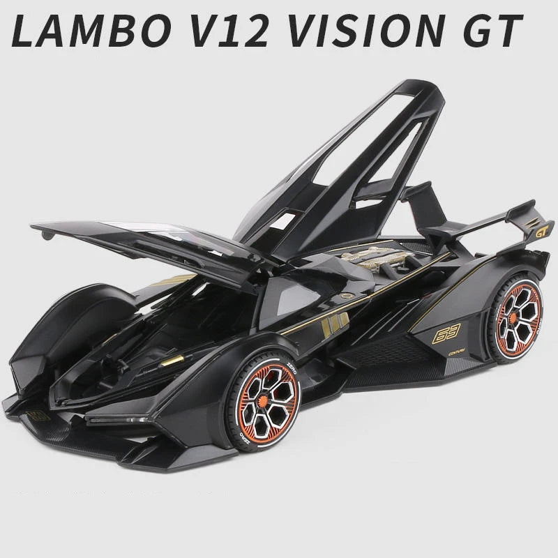 1:22 Lambos Vision Gran Turismo V12 GT Alloy Model Diecast Sound Super Racing Lifting Tail Hot Car Wheel For Children Gifts