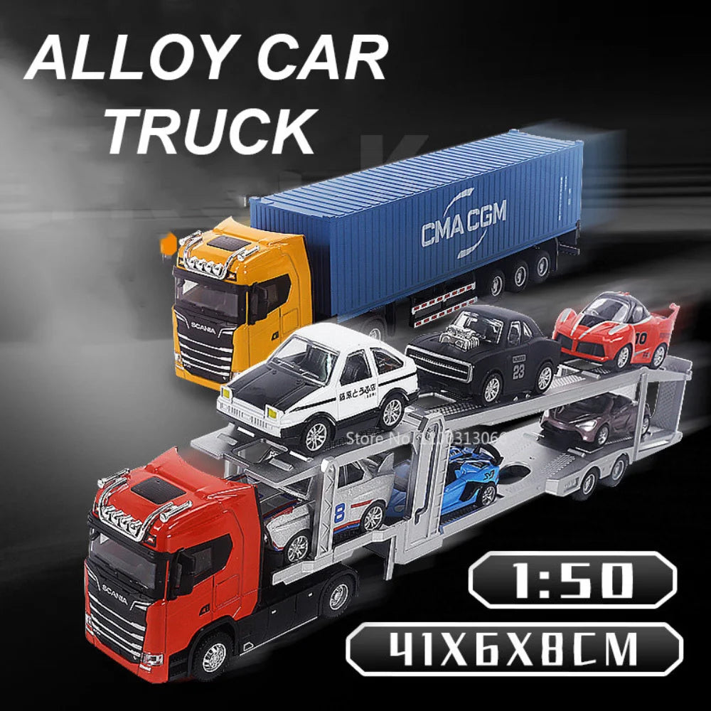 1:50 Simulation Alloy Diecast Large Truck Head Model Container Toy Pull Back Sound Light Engineering Transport Vehicle For Kids